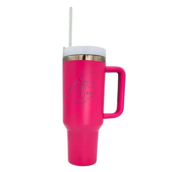 40 Oz. Mom Flower Handled Stainless Steel Tumbler - Picture 1 of 1